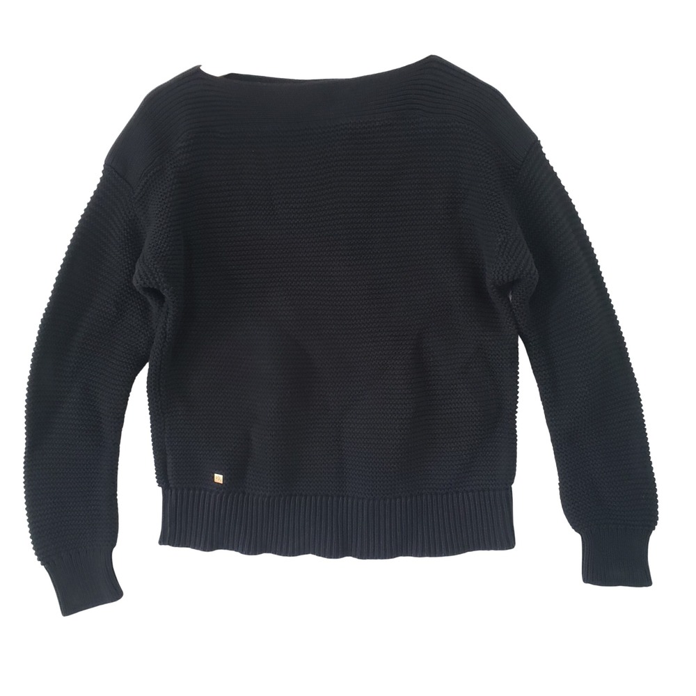 Lauren Ralph Lauren Sweater Womens Large‎ Black Cotton Knit Boat Neck Ribbed
